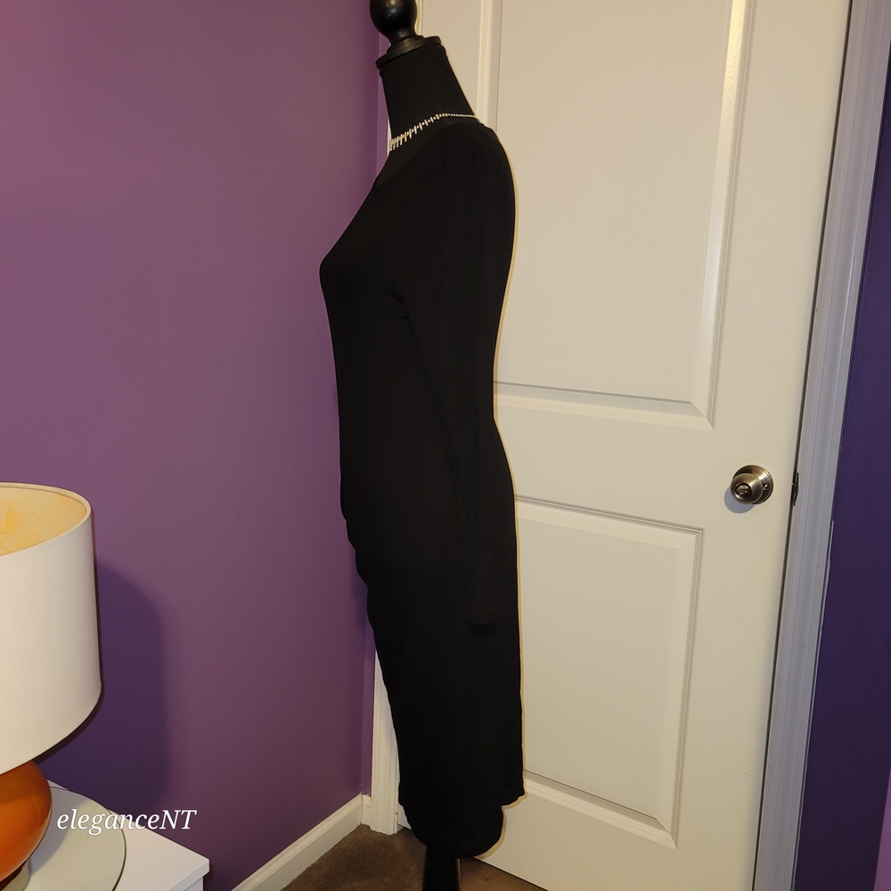 Kardashian Kollection Classic Black Long Sleeve Side Rouch Dress Sz: L - Picture 2 of 7